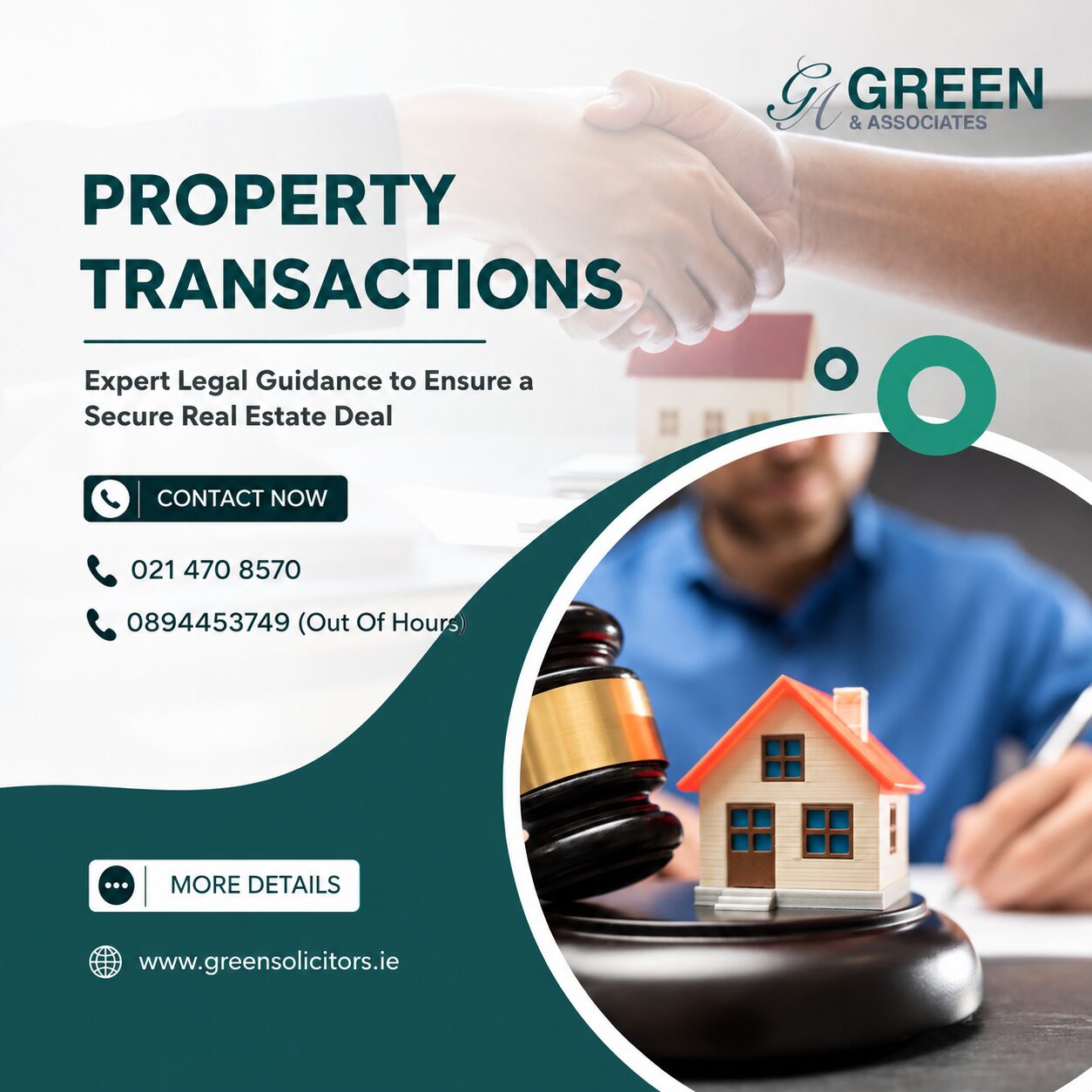 Property transactions advertisement with contact information.