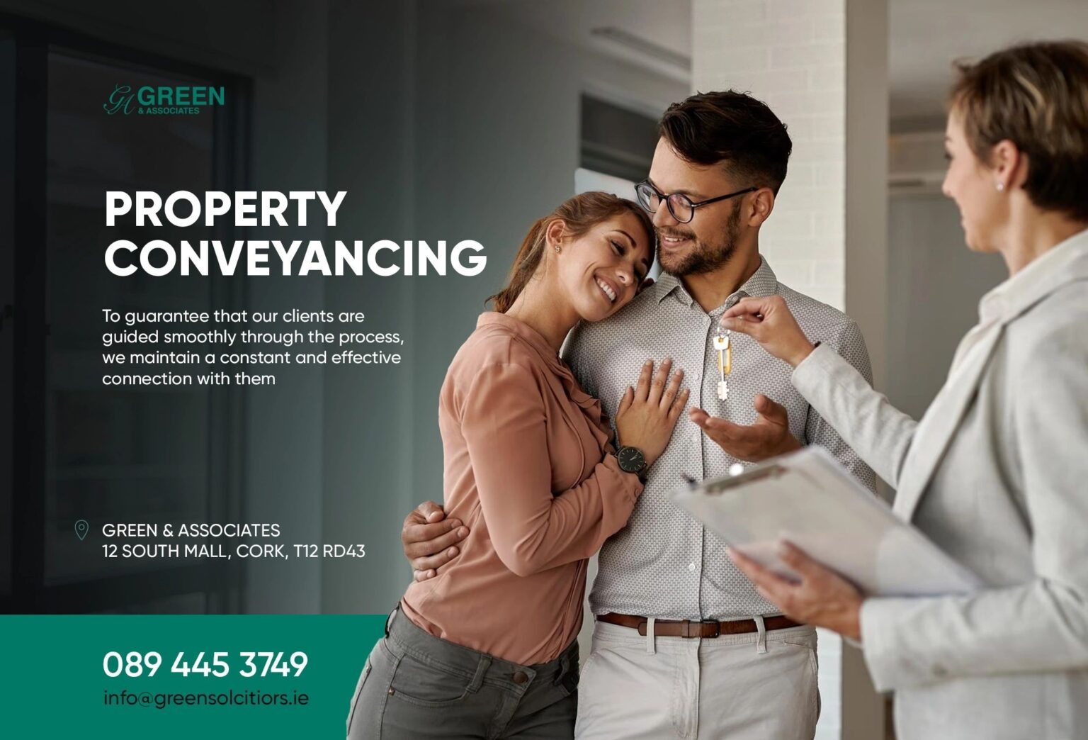 Couple consulting with property conveyancing expert.