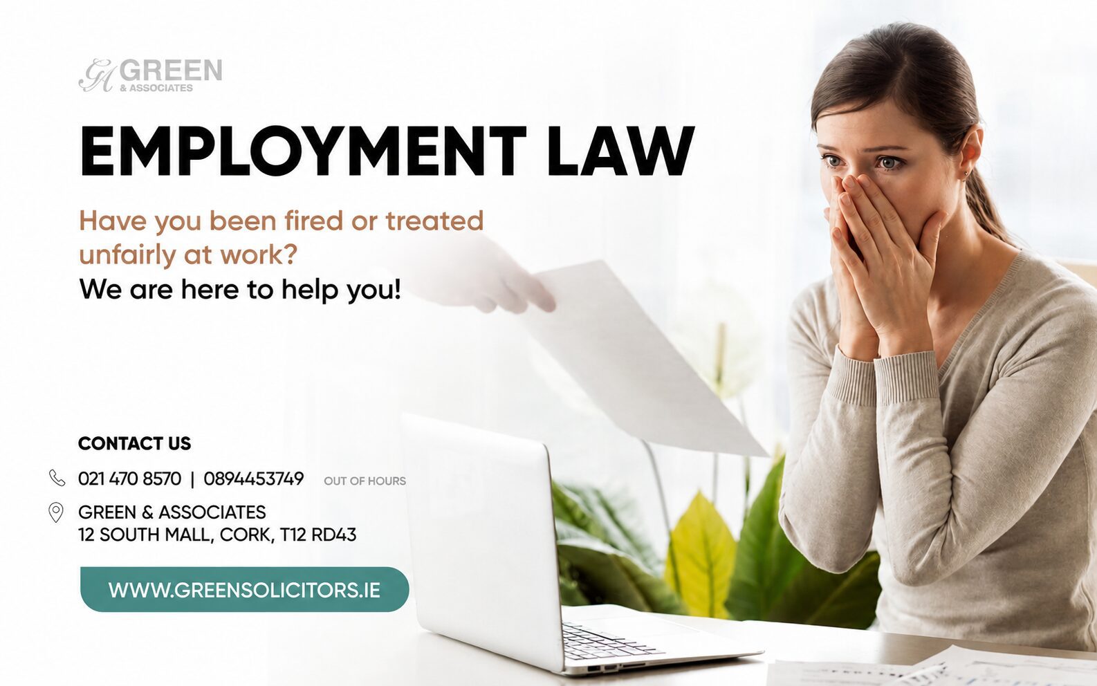 Woman worried about employment law issues.