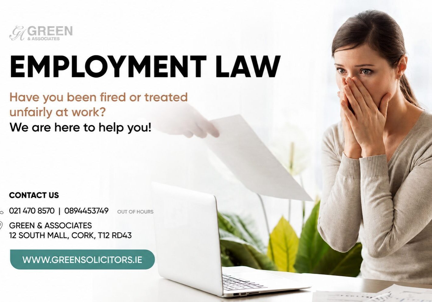 Woman worried about employment law issues.