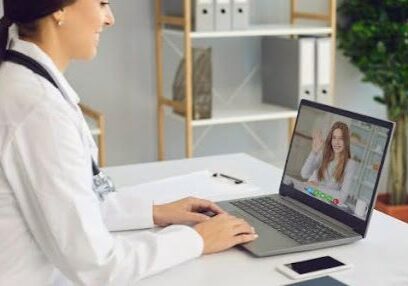 Doctor video chatting with a patient online.