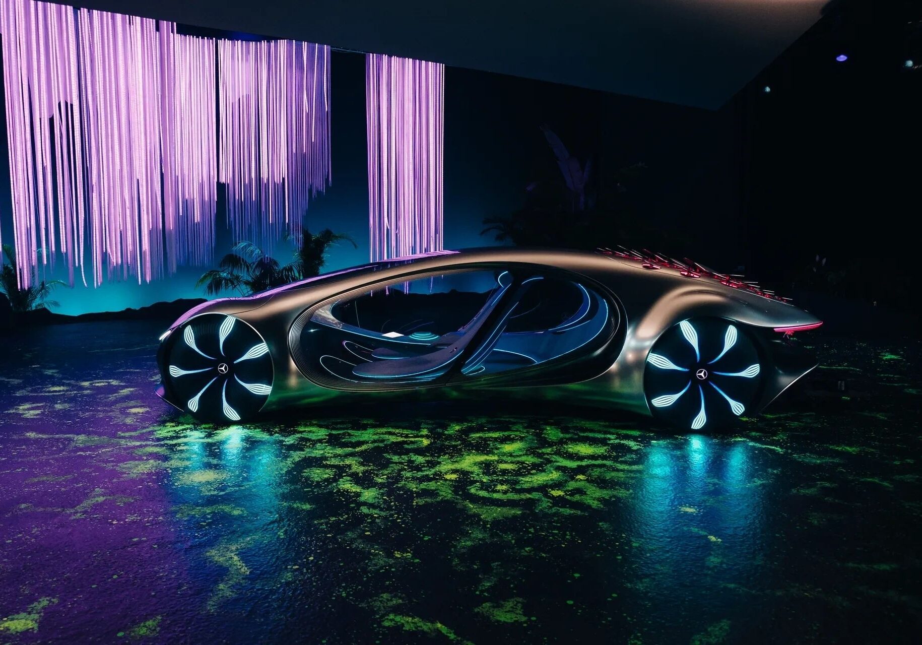 Futuristic concept car with neon lights.