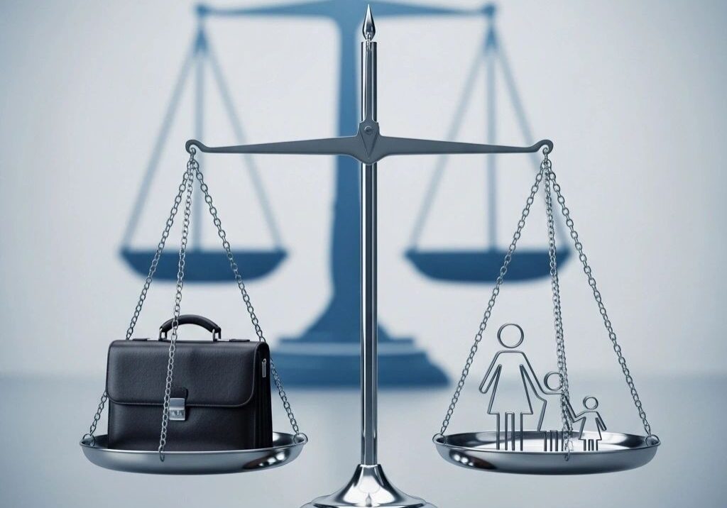 Scales balancing work and family symbols.