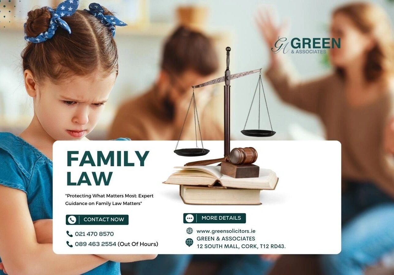 Family law advertisement with sad child.