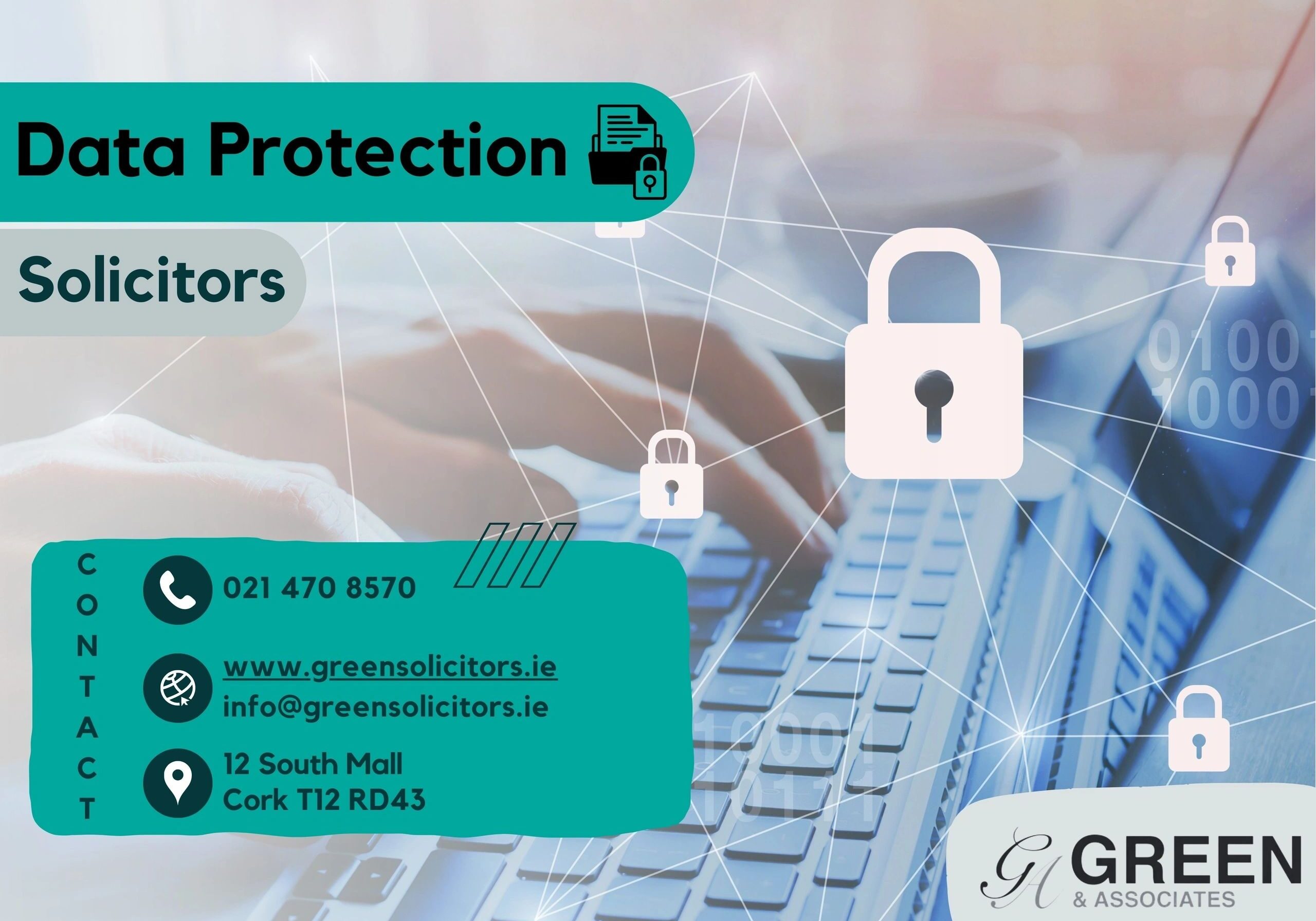 Data protection solicitors contact information card.