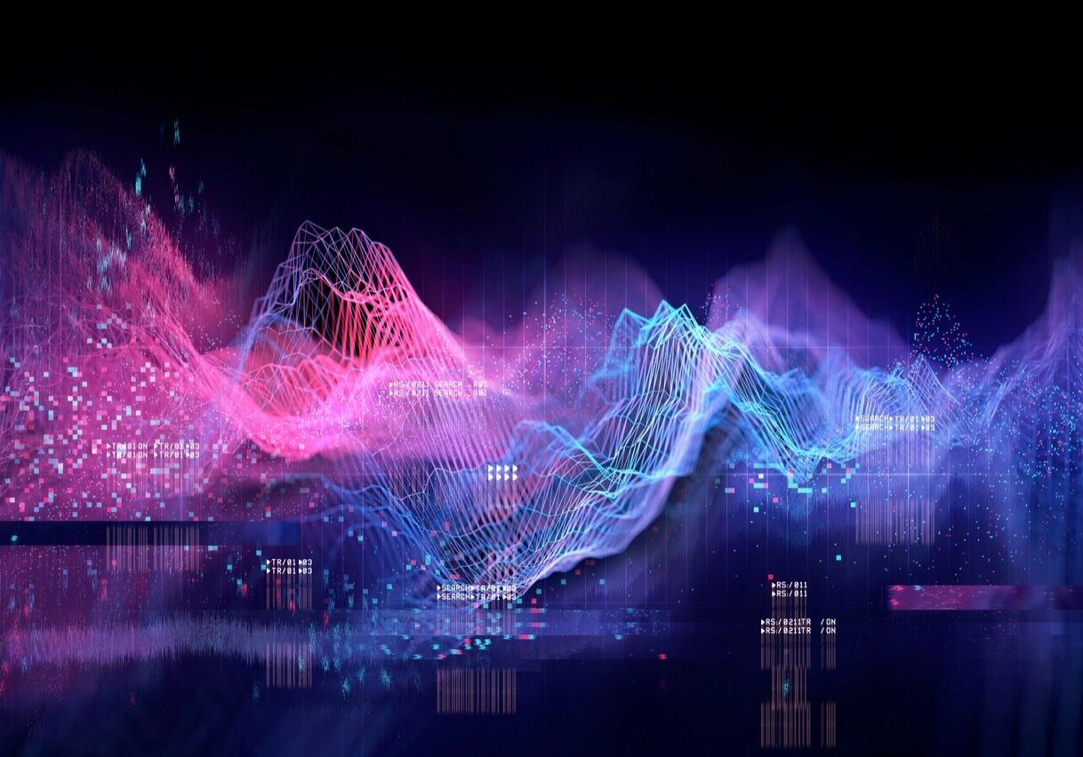 Abstract digital landscape with vibrant colors.