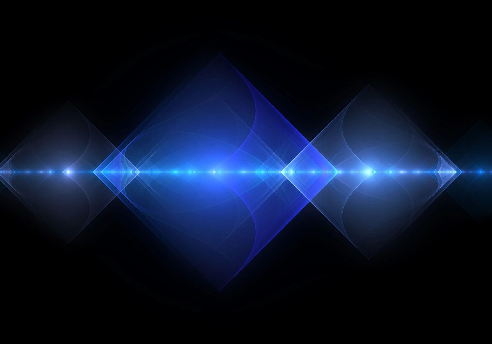 Blue abstract geometric light pattern on black.