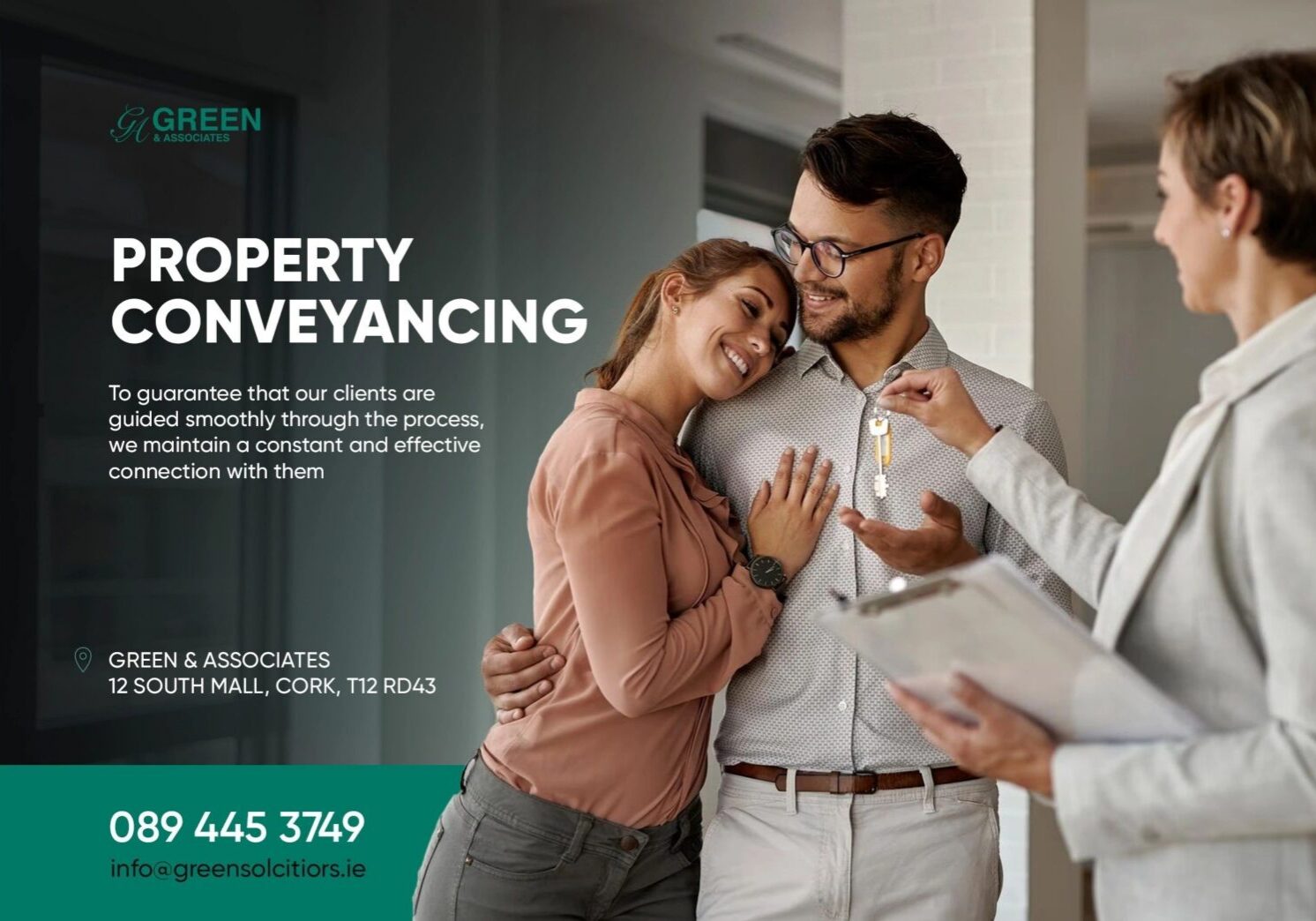 Couple consulting with property conveyancing expert.