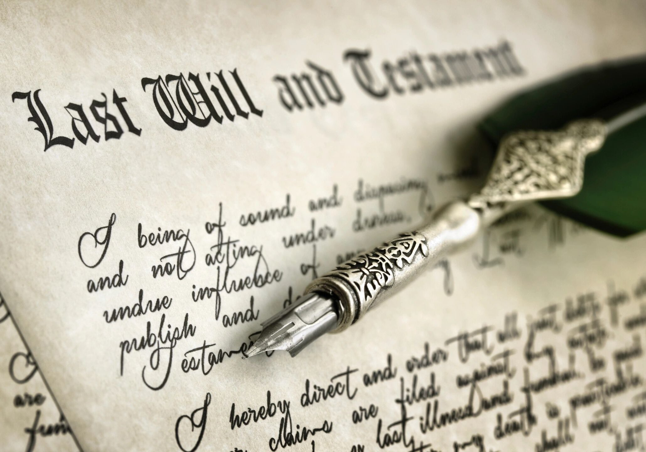 Last will document with pen and ink.